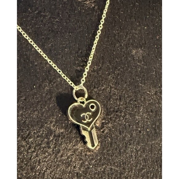 Unbranded Silver/Black "CC" Key Charm w/925 Silver Unbranded 18” Necklace - Picture 1 of 10